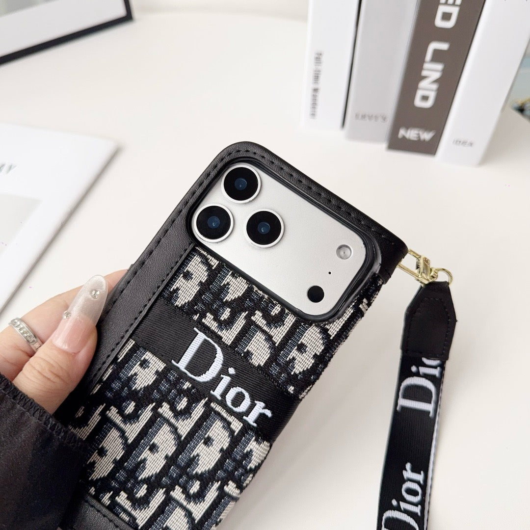 Custodia per iPhone a portafoglio con motivo elegante e alla moda con cinturino da polso staccabile