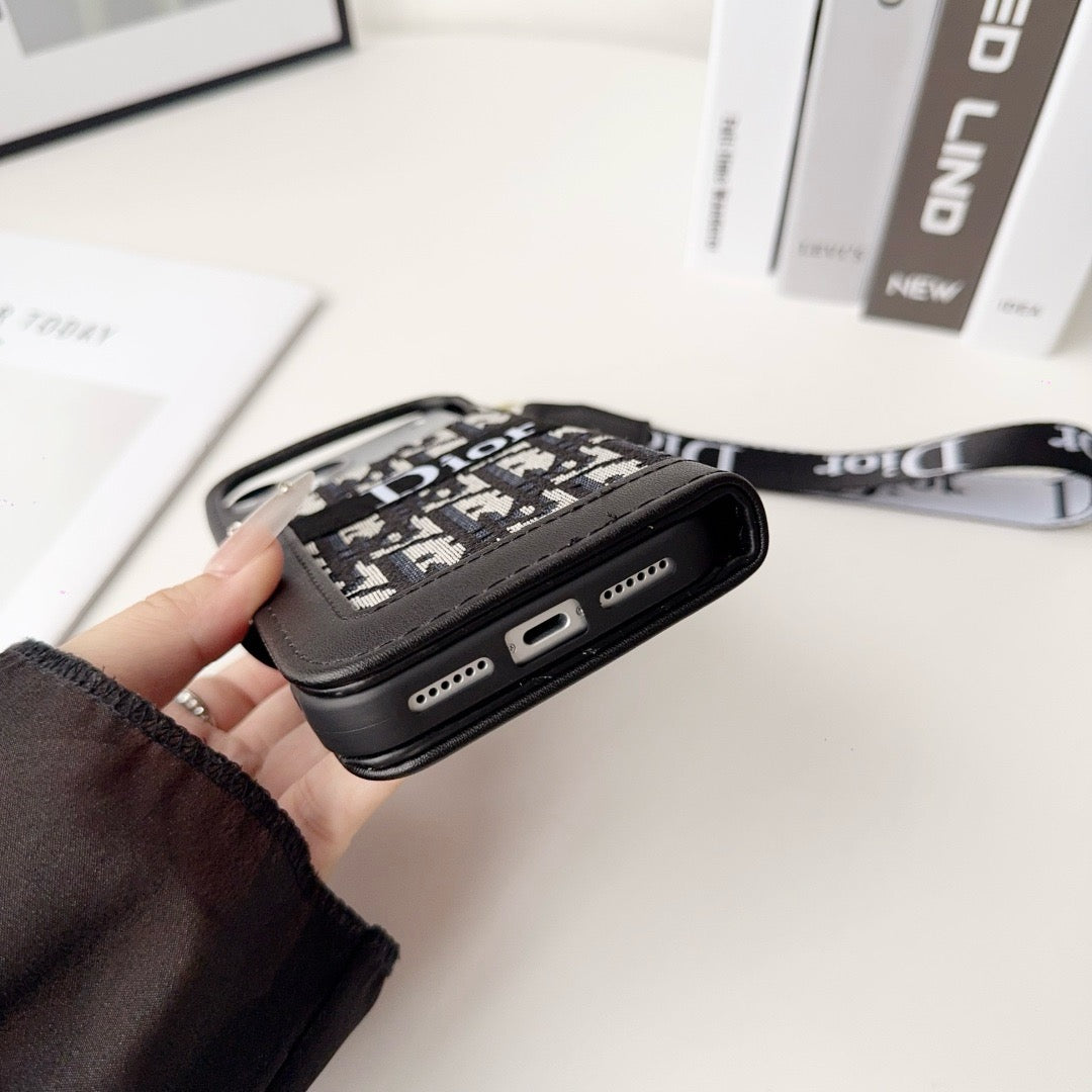 Custodia per iPhone a portafoglio con motivo elegante e alla moda con cinturino da polso staccabile