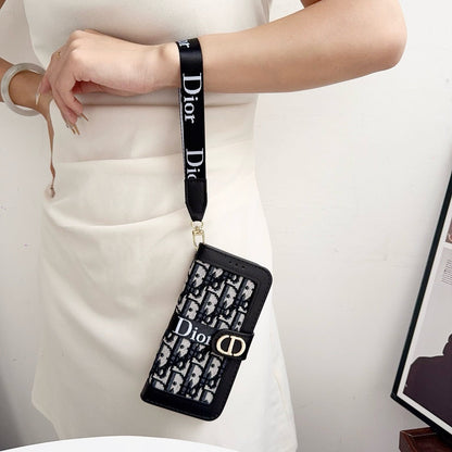 Custodia per iPhone a portafoglio con motivo elegante e alla moda con cinturino da polso staccabile