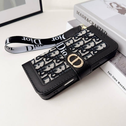 Custodia per iPhone a portafoglio con motivo elegante e alla moda con cinturino da polso staccabile