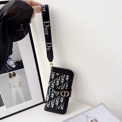 Custodia per iPhone a portafoglio con motivo elegante e alla moda con cinturino da polso staccabile