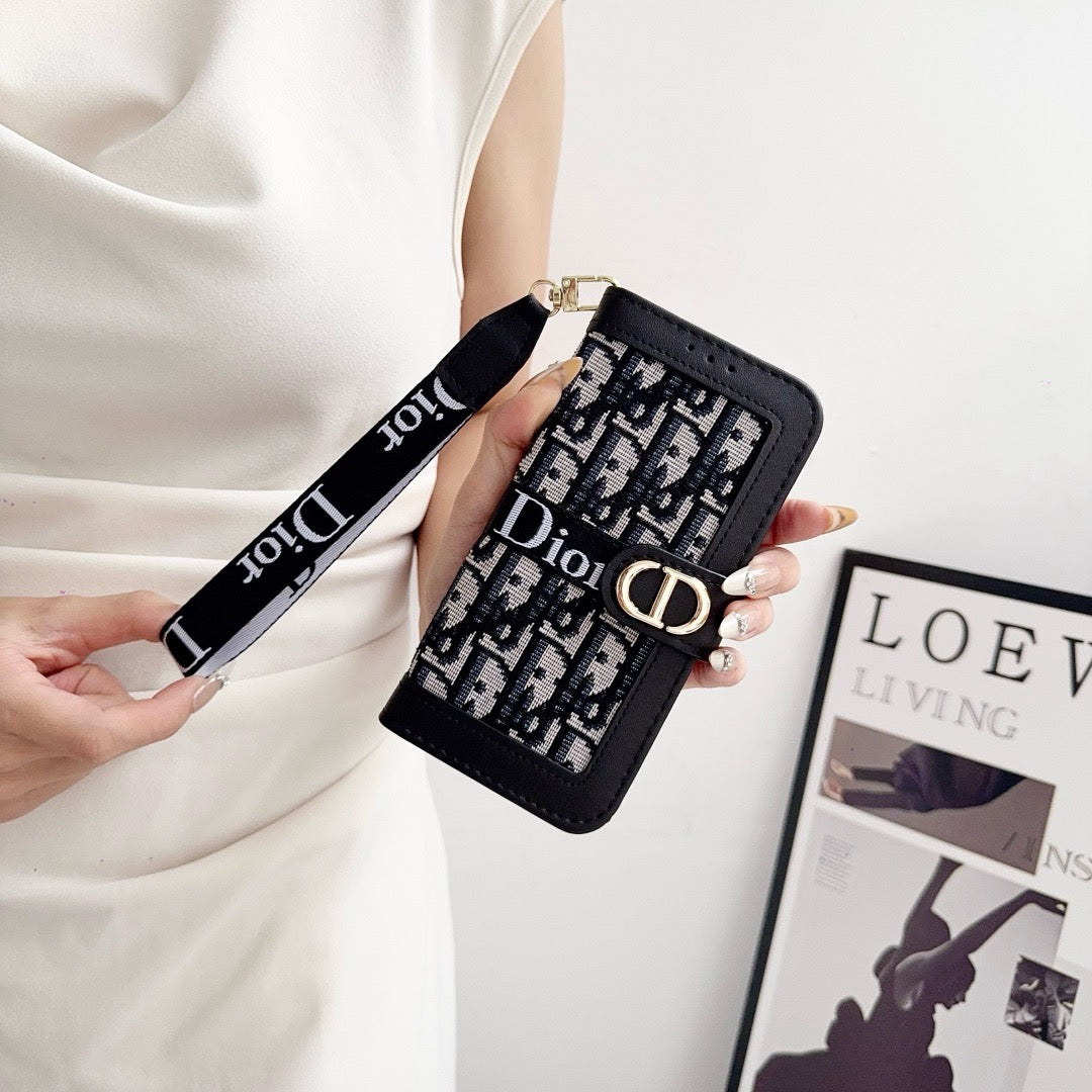 Custodia per iPhone a portafoglio con motivo elegante e alla moda con cinturino da polso staccabile