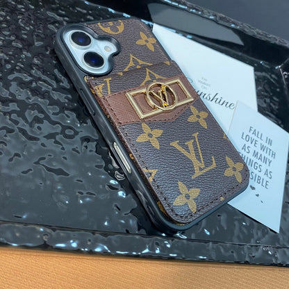 حقيبة بطاقات فاخرة بشعار ذهبي لهاتف iPhone