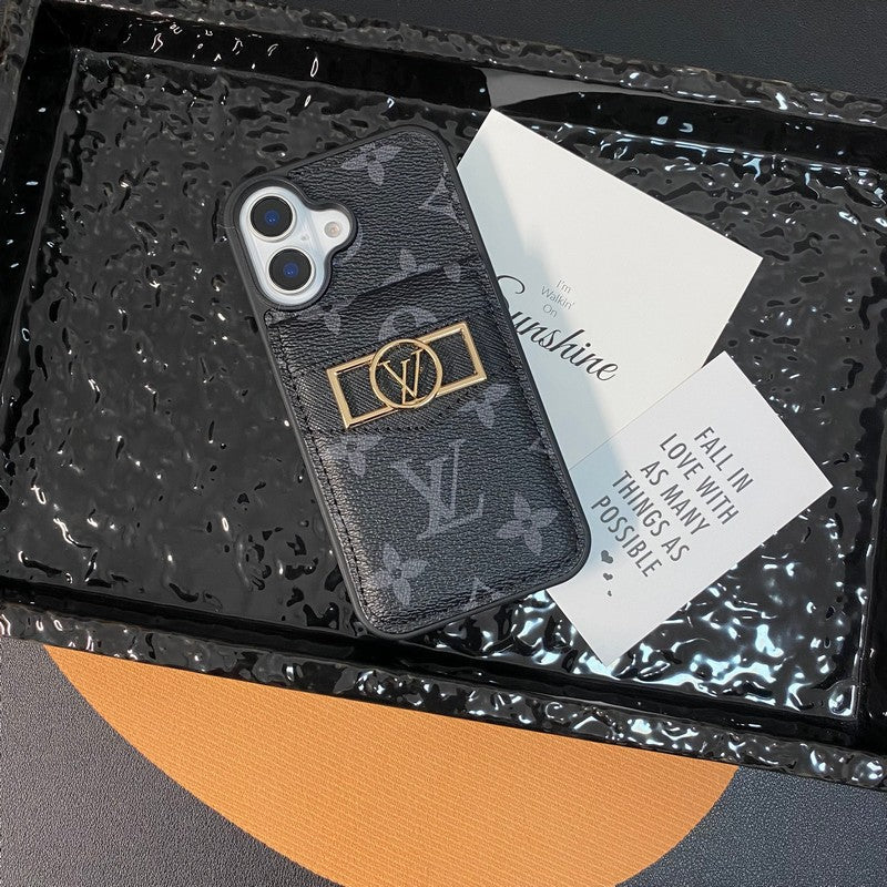 حقيبة بطاقات فاخرة بشعار ذهبي لهاتف iPhone