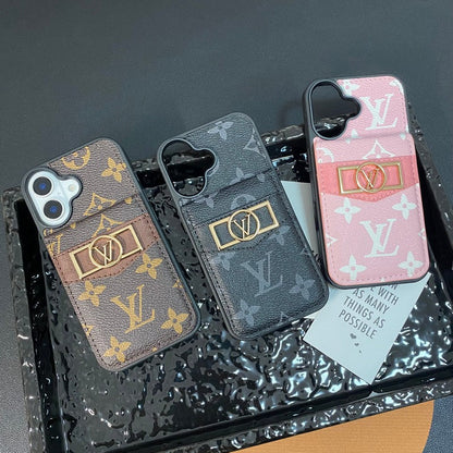 حقيبة بطاقات فاخرة بشعار ذهبي لهاتف iPhone