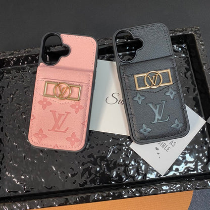 حقيبة بطاقات فاخرة بشعار ذهبي لهاتف iPhone