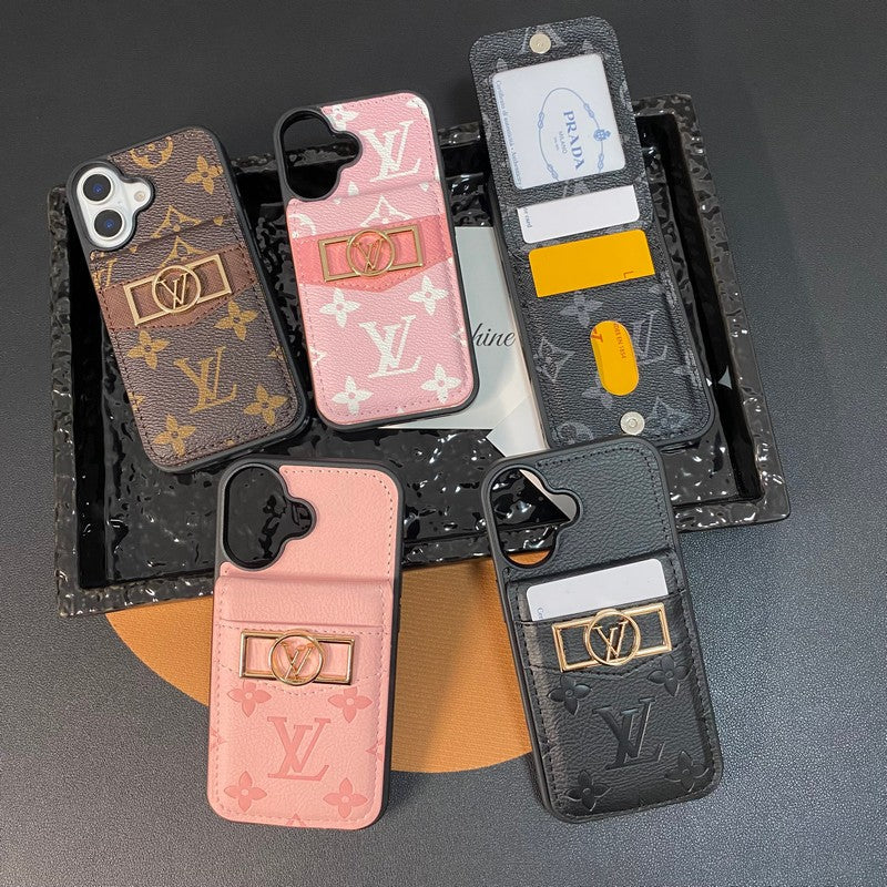 حقيبة بطاقات فاخرة بشعار ذهبي لهاتف iPhone