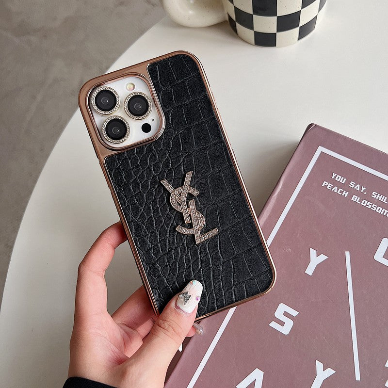 حافظة iPhone من الجلد بلون ذهبي وردي