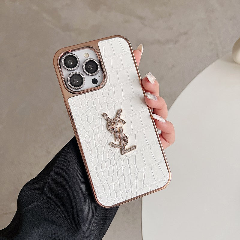 حافظة iPhone من الجلد بلون ذهبي وردي