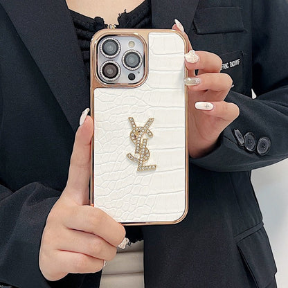 حافظة iPhone من الجلد بلون ذهبي وردي