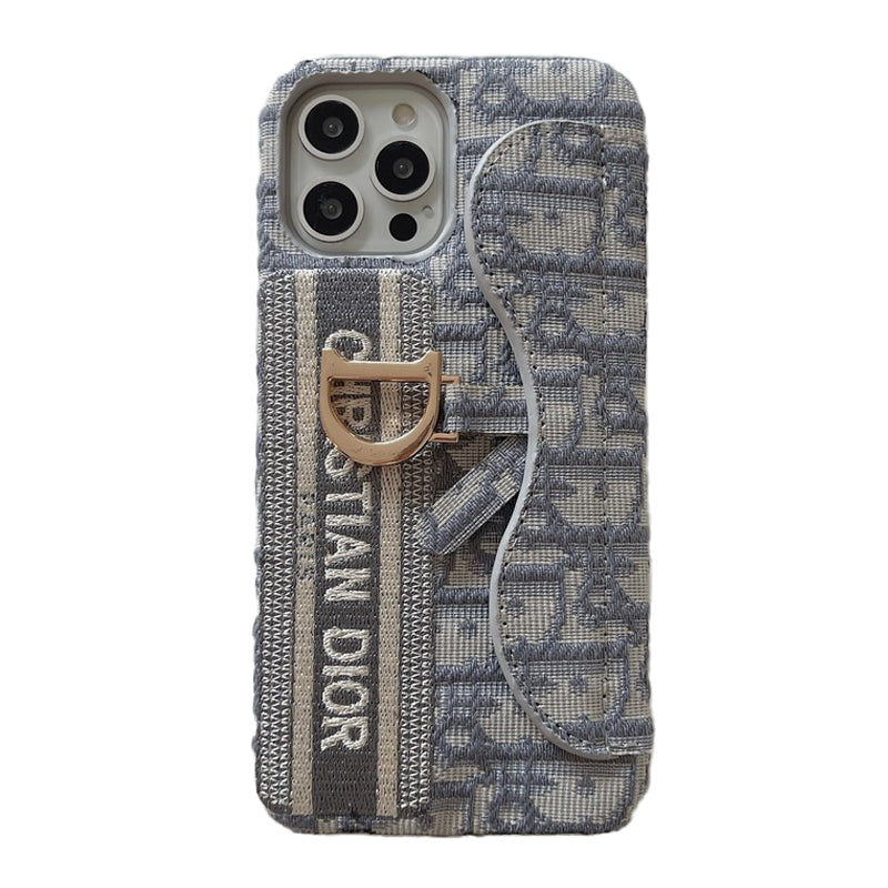 Custodia per iPhone con portacarte in tessuto nero & grigio alla moda
