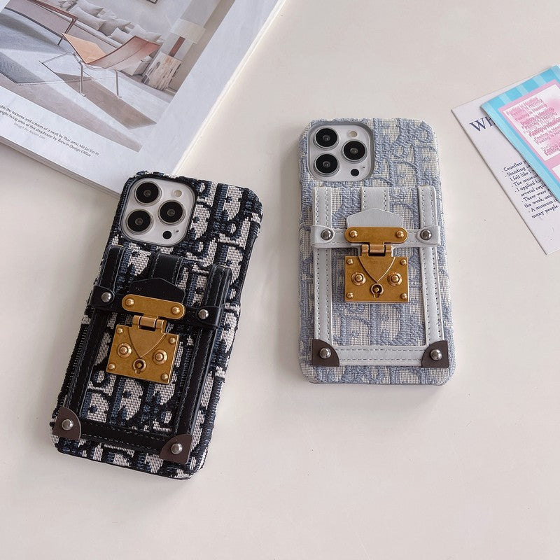 Custodia per iPhone in tessuto con borsa per carte di moda