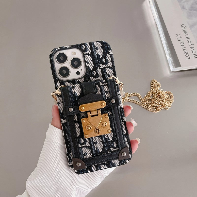 Custodia per iPhone in tessuto con borsa per carte di moda