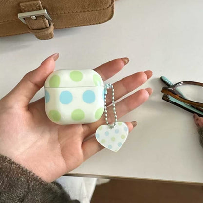 Polka Dot AirPods etui med hjerte charme – pastelblå & grøn