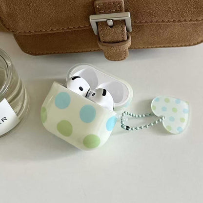 Polka Dot AirPods etui med hjerte charme – pastelblå & grøn