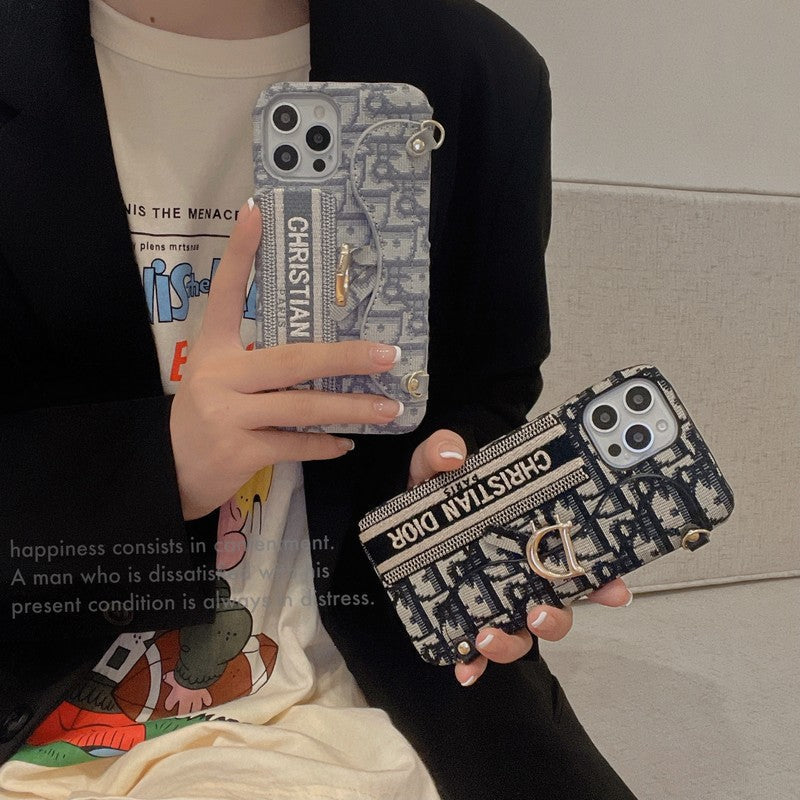 Fashion Black & Grå stofkorttaske Crossbody iPhone-etui