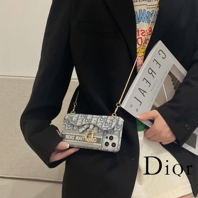 Fashion Black & Grå stofkorttaske Crossbody iPhone-etui