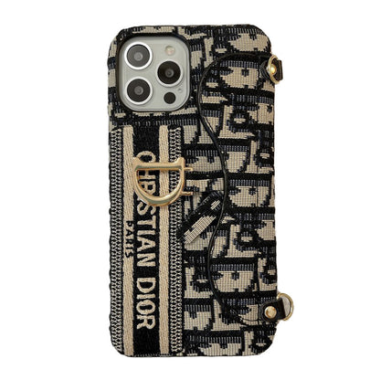 Fashion Black & Grå stofkorttaske Crossbody iPhone-etui