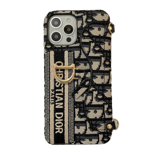 Fashion Black & Grå stofkorttaske Crossbody iPhone-etui