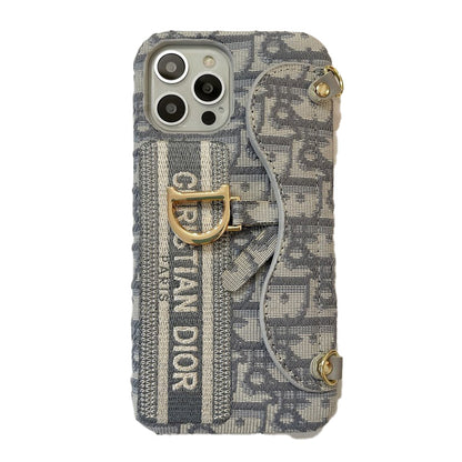Fashion Black & Grå stofkorttaske Crossbody iPhone-etui