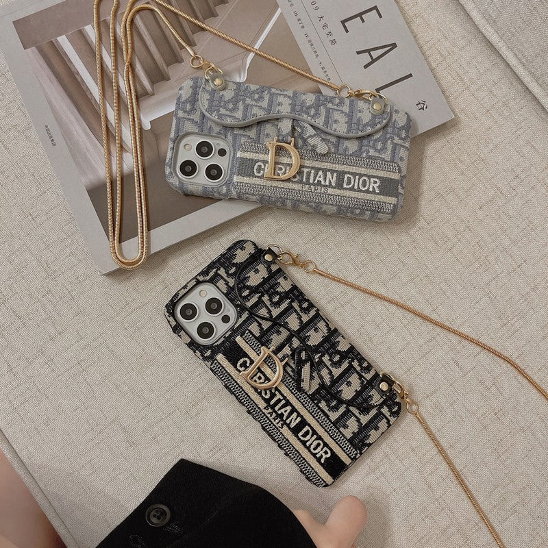 Fashion Black & Grå stofkorttaske Crossbody iPhone-etui
