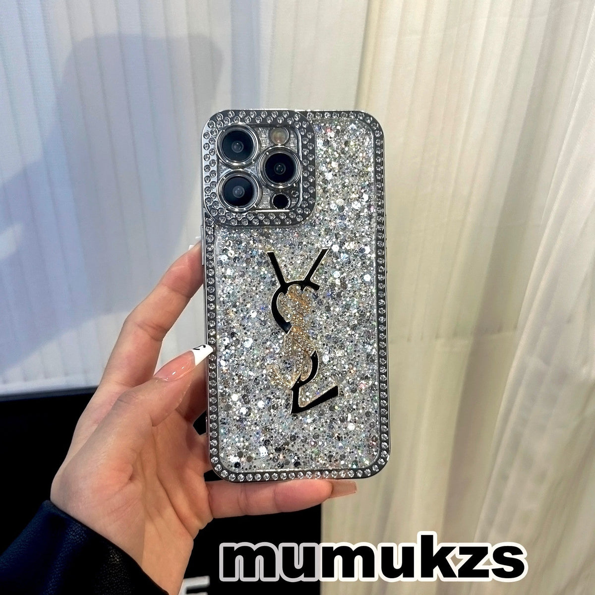 Luksus Glitter Holographic Y - S - L-inspireret iPhone-cover – Diamond Shine Edition