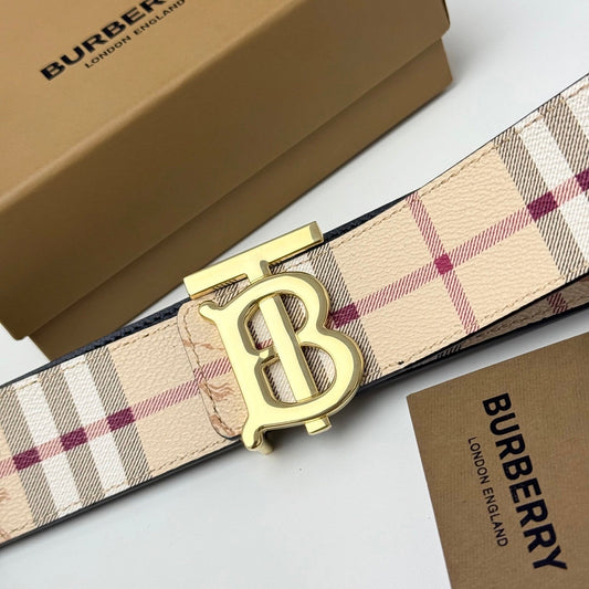 Pánský kožený opasek TB Monogram spona/kostkovaný vzor