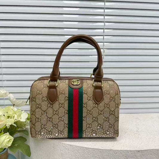 Designer Striped Rhinestone Pillow Bag, Daily Commuter Handbag