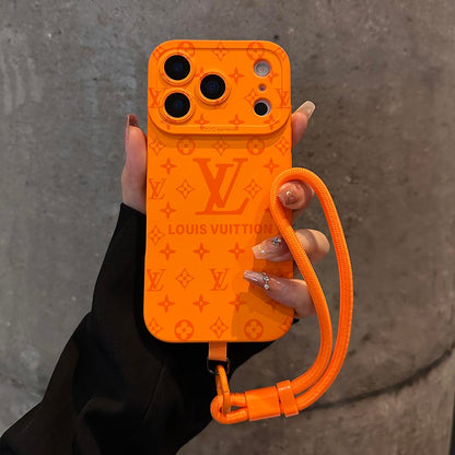 Coque iPhone à motif de relief de luxe avec dragonne détachable