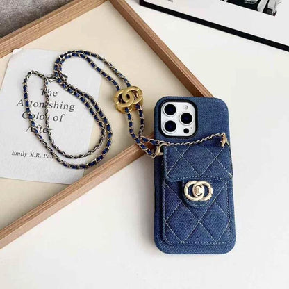 حافظة iPhone مبطنة حول الجسم مع حزام سلسلة  &  وجيب للبطاقات