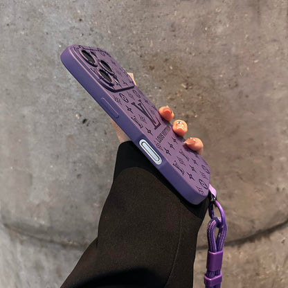 Coque iPhone à motif de relief de luxe avec dragonne détachable