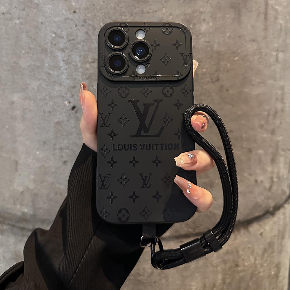 Coque iPhone à motif de relief de luxe avec dragonne détachable
