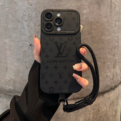 Coque iPhone à motif de relief de luxe avec dragonne détachable