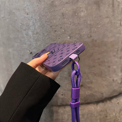 Coque iPhone à motif de relief de luxe avec dragonne détachable