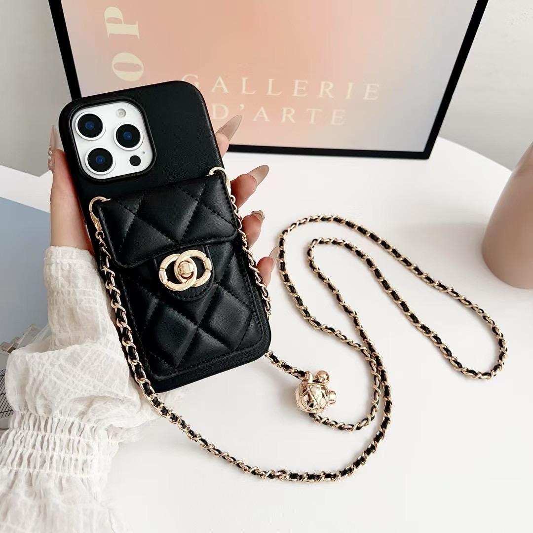 حافظة iPhone مبطنة حول الجسم مع حزام سلسلة  &  وجيب للبطاقات