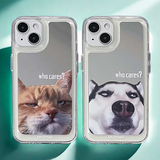 Spiegel iPhone Hülle | Paar Katzen & Dogs Who Cares (Kaufe 2 und erhalte 50 % Rabatt auf eines)